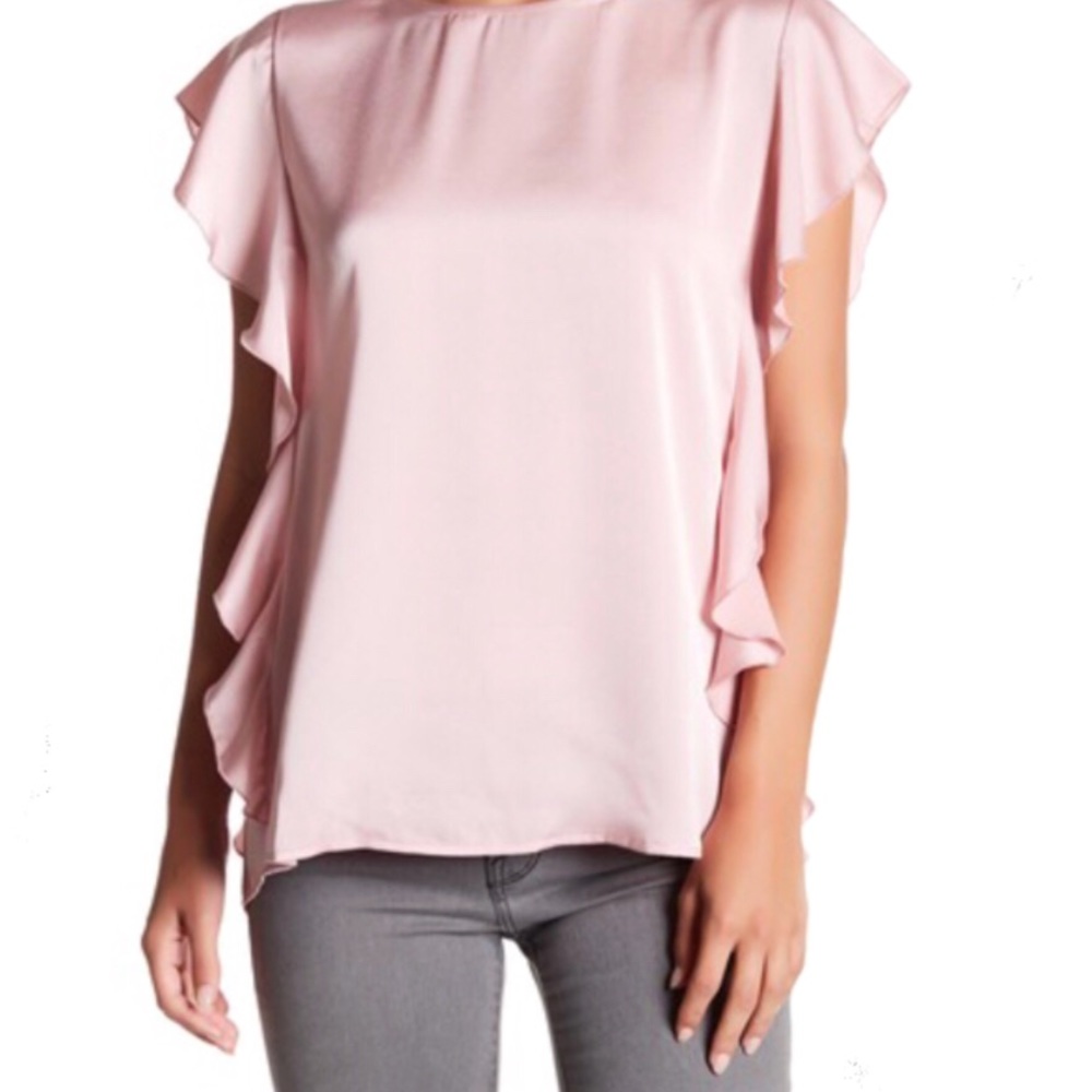 Bobeau Mauve Satin Side Ruffle Blouse Size Small